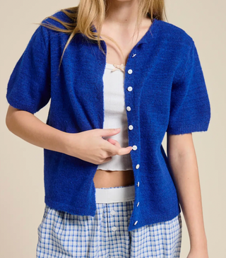 pop of then blue cardigan top