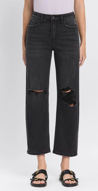 High Rise Distressed Black Barrel Jeans | flying monkey