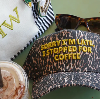 sorry im late printed trucker hat