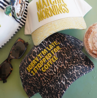 sorry im late printed trucker hat
