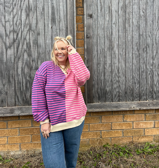 seeing it clearly pink striped sweatshirt