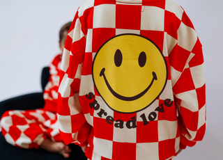 spread love checkered sweatshirt