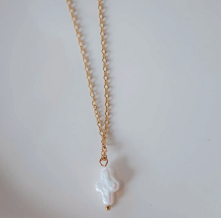 cross of me pearl 18k plated gold necklace
